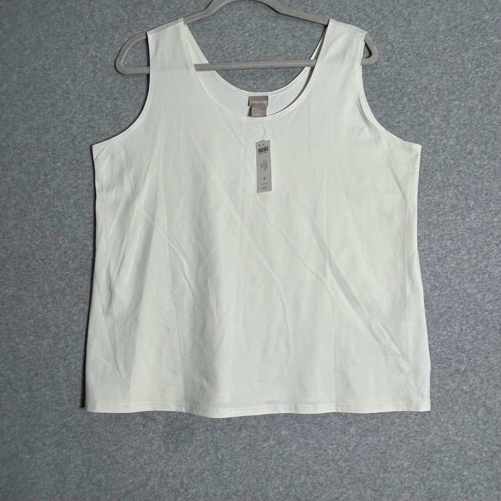 Chico's Tank Top Women 3 XL Ecru Microfiber Contemporary Basic Knit Minimalist